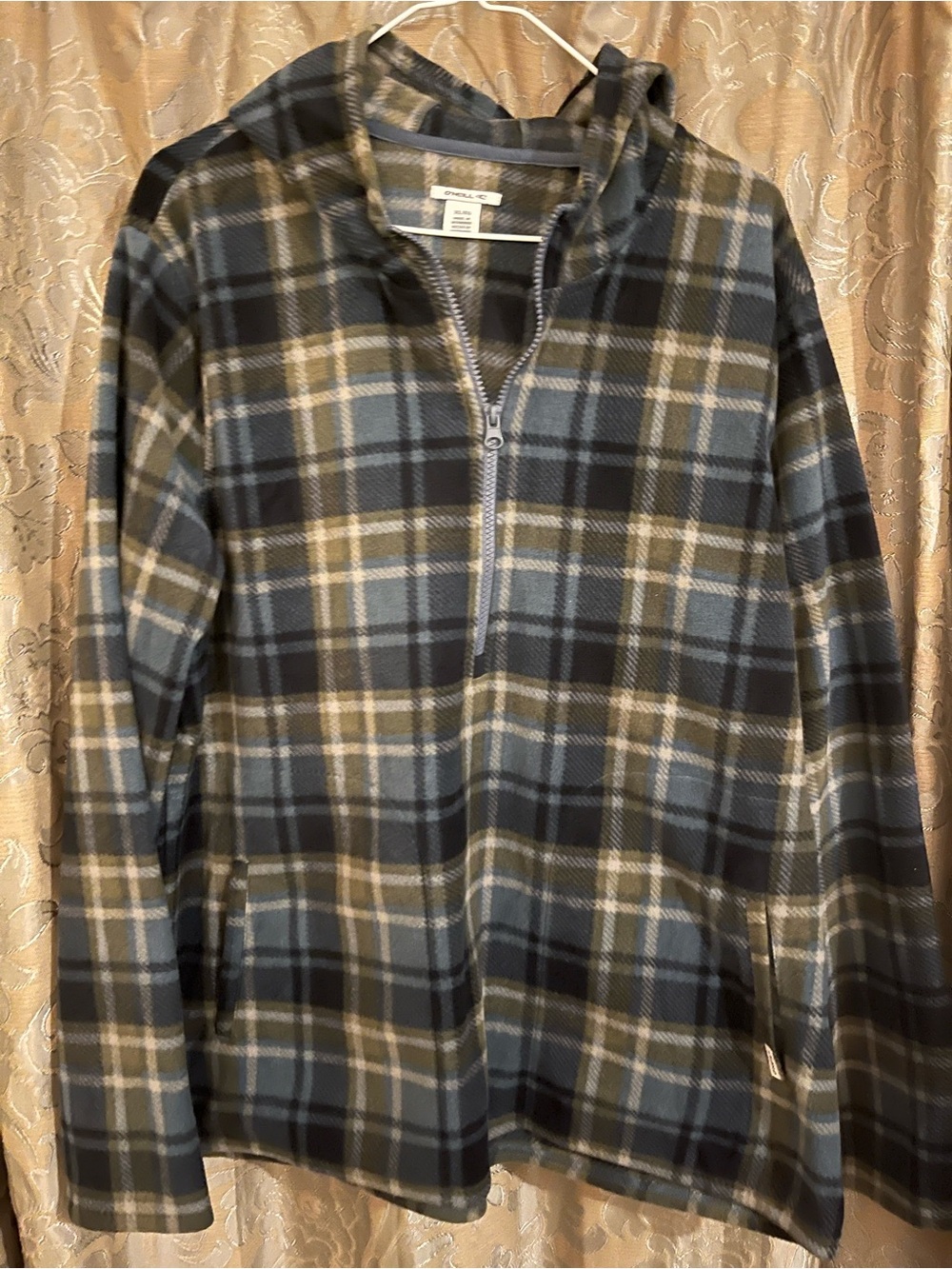 O'Neill Men's Plaid Zip-Up Fleece Hoodie - Blue & Brown